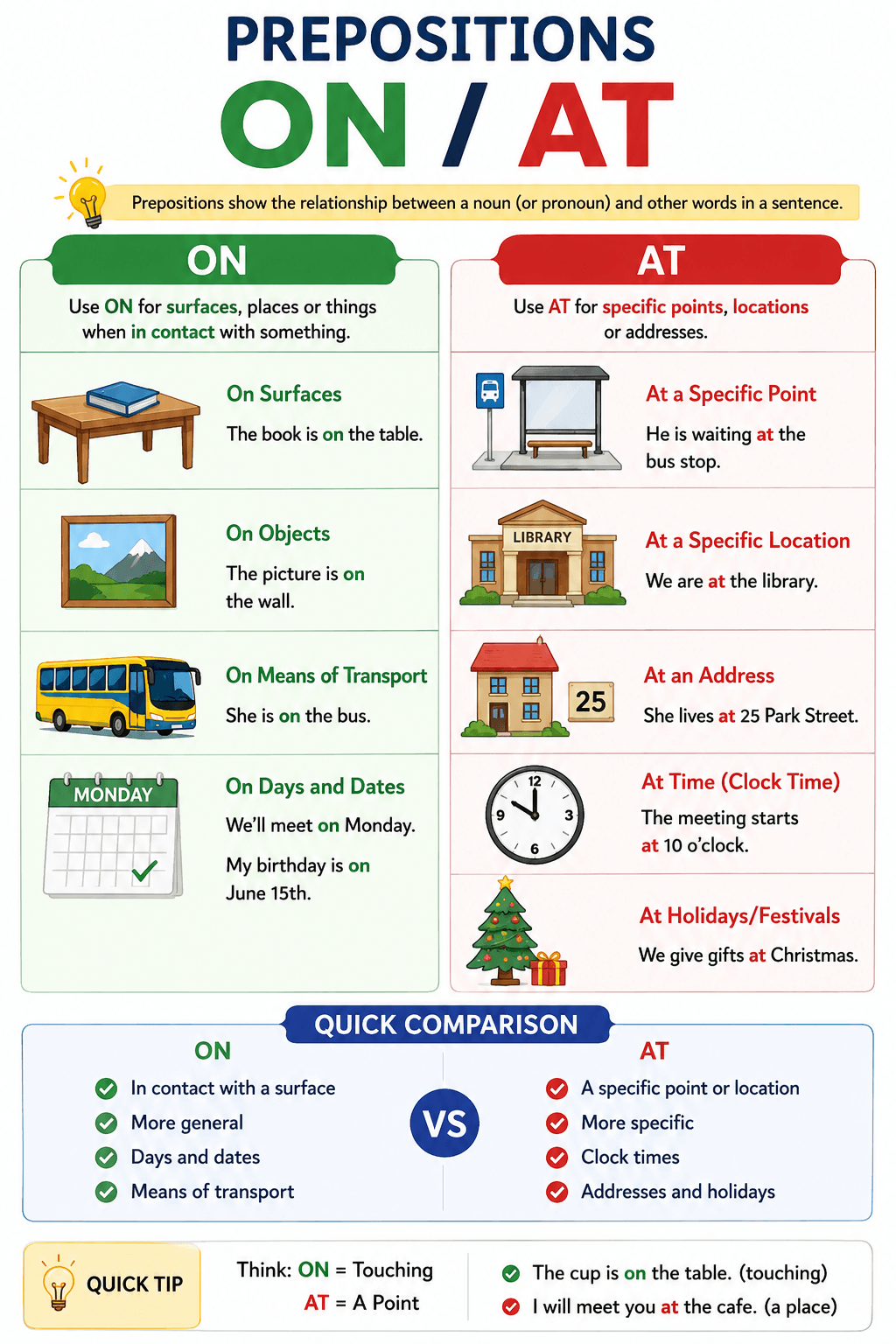 Preposition at and on